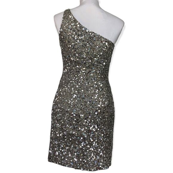 SCALA women’s sequin and beaded one shoulder tank mini dress sz 4 - Picture 3 of 6
